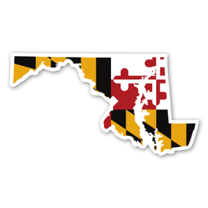 Outlined Maryland state with the Maryland flag.