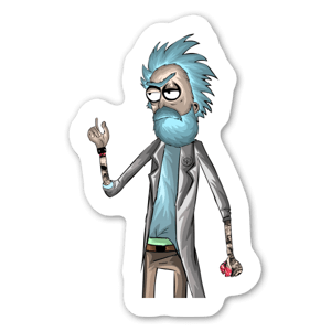 My custom illustration of Rick from rick and morty with a beard and tattooed.