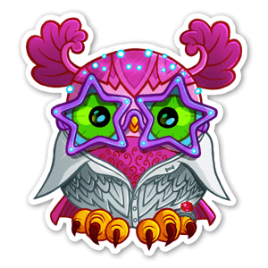 One of the Stickers from the Guess W-HOO HOO book
Guess W-HOO HOO is an owl name guessing game book.
Each owl name is a pun that contains at least the word OWL, or HOO HOO.
the book is Stuffed with 35 iconic owls.
Can you guess them all?