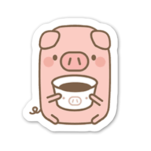 A cute pig drinking a hot coffee.