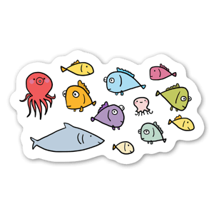 A cute collection of fish and other sea creatures.