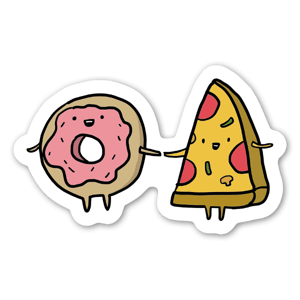 Donut and a pizza slice as friends.