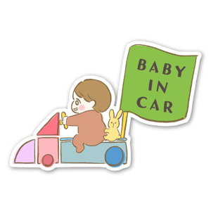 Baby and a bunny in car - sticker