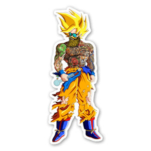 My custom design of Goku fully bearded and tattooed. Hippie style