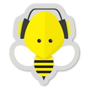 a yellow bee with headphones