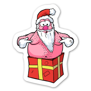 Naughty Santa in a box sticker