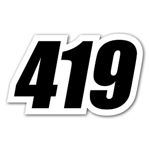 A sticker with the number 419 for racing 