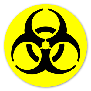 Biohazard all yellow background sticker with black signage