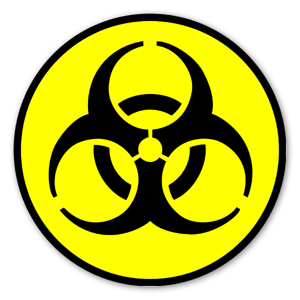 biohazard sticker on yellow with black edge