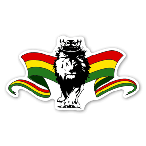 The Lion of Judas with rasta flags in the back, a ncie rasta sticker