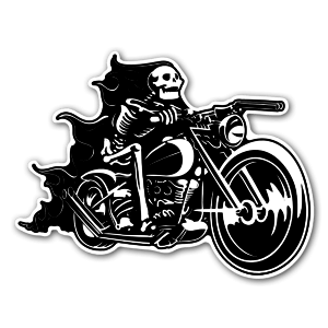 custom sticker with skulls, flames and bike