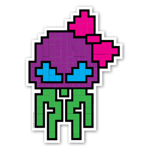 The Artist Grimm made this awesome female pixelated skull sticker 