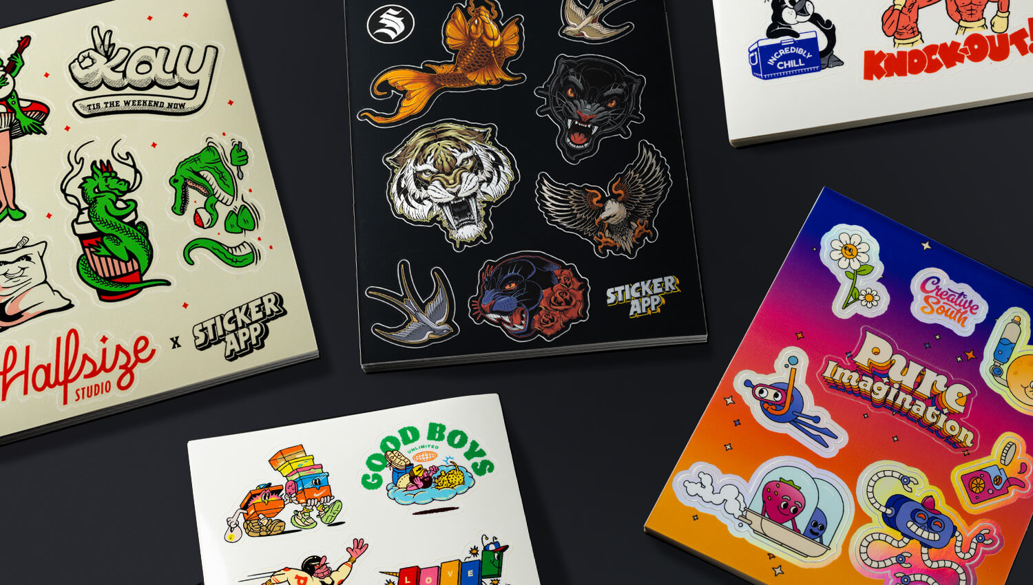 A bunch of sticker sheets with multiple kiss cut stickers.