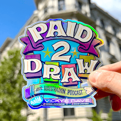 Holographic paid 2 draw sticker.