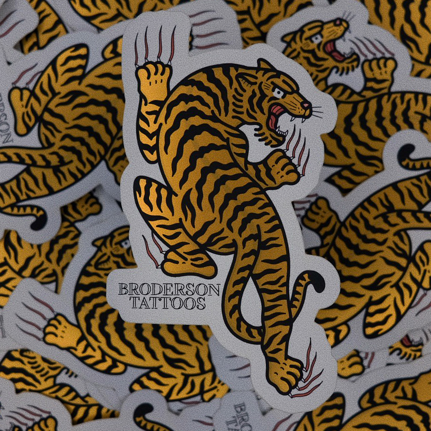 die cut matte mirror tiger sticker stacked